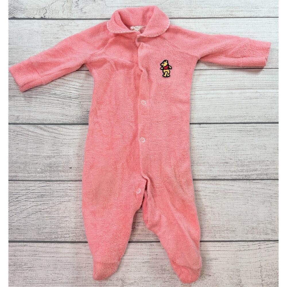 Sears Vintage Winnie The Pooh Bear Coral Footed Outfit Button Down Size 3-6 Mo?